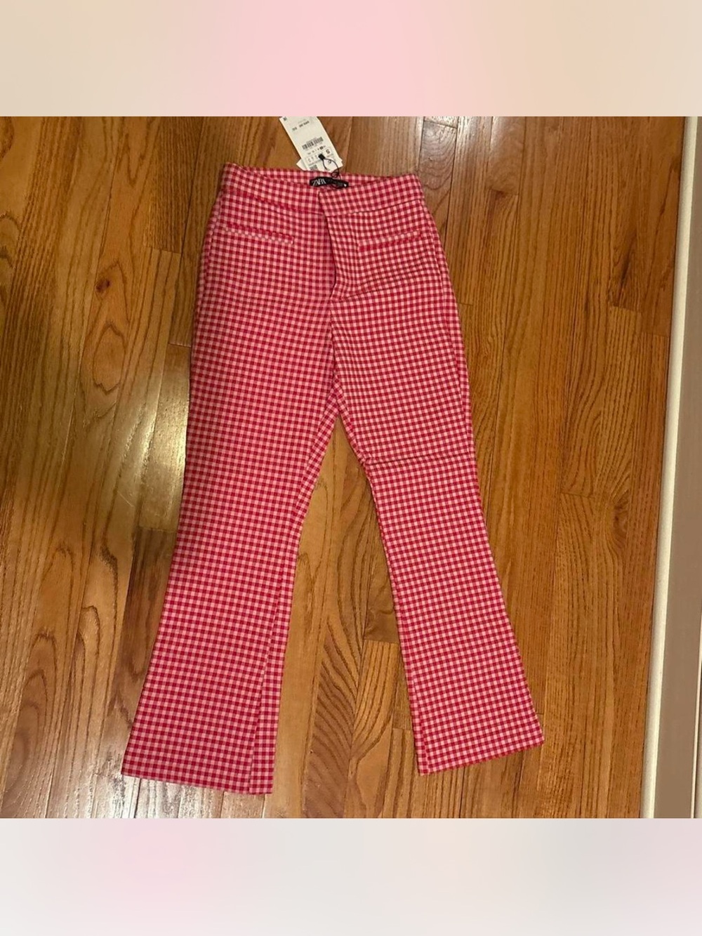 Zara Pink Gingham Cropped Pants